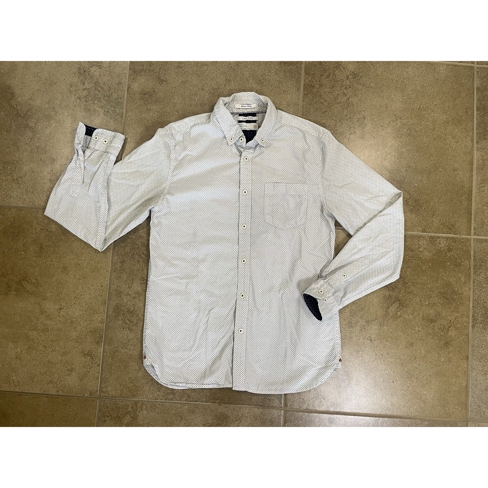 Cactus Man Modern Slim Fit Button Down Shirt Sz S White Cotton Geometric Print - Picture 1 of 9